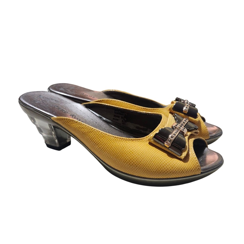 Anne Ross Mules‎ Womens 8 Yellow Faux Snakeskin Lucite Heel Bow Peep Toe Costume